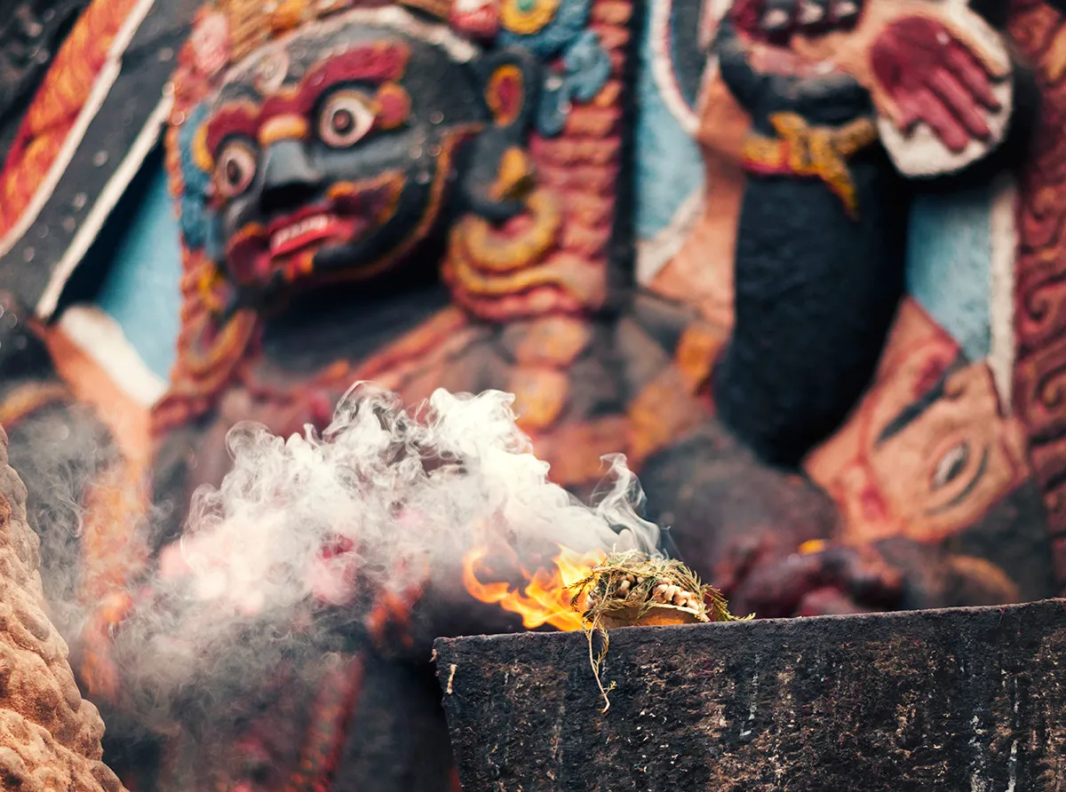 Worshiping Kal Bhairav at Kathmandu Durbar Square